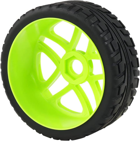 1:8 Off-Road RC Buggy 17mm Hub Wheel Rims and Tires H Tread Pattern Fluorescent Green Pack of 4...