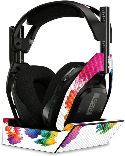 MightySkins Carbon Fiber Skin Compatible with Astro A50 Wireless Headphones + Base Station (Gen 4) - Aqua Paint | Protective, Durable Textured Car...