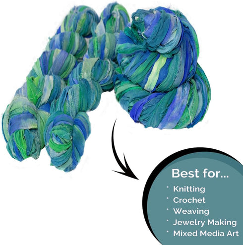 Super Bulky Recycled Sari Silk Ribbon Yarn in Blue Galaxy | 50 GMS - 30 Yards | Duppioni Silk Ribbon | Taffeta Silk Ribbon (Pack of 1)......