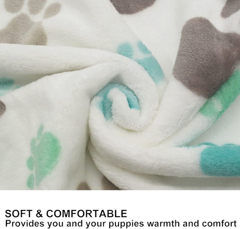 1 Pack 3 Puppy Blankets Super Soft Warm Sleep Mat Cute PAW Print Blanket Fleece Pet Blanket Flannel Throw Dog Blankets for Small Dogs Puppy Cats,G...