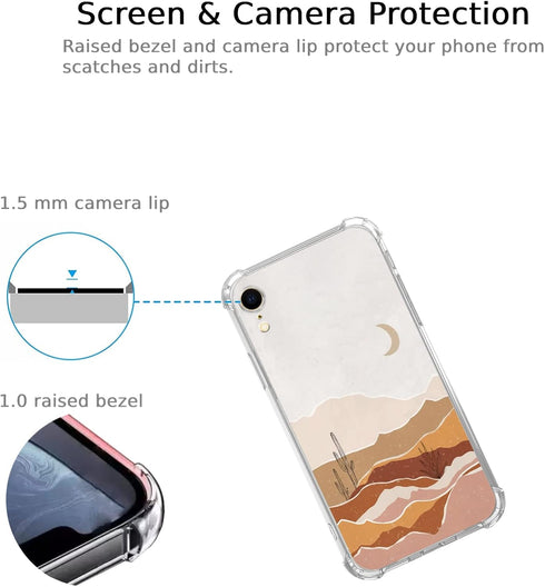 Boho Minimalist Moon Cactus and Desert Case Compatible with iPhone XR, Pastel Beige Brown Aesthetic Landscape Art Case for iPhone XR for Teen Men ...