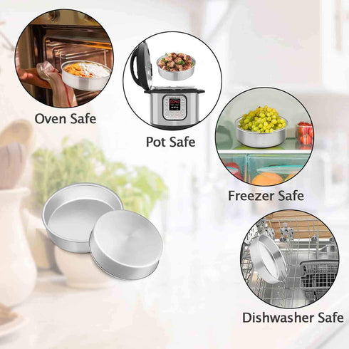 TeamFar 6 Inch Cake Pan, 2 Pcs Round Tier Cake Pan Set Stainless Steel for Baking Steaming Serving, Fit in Oven Pot Air Fryer, Healthy & Heavy Dut...