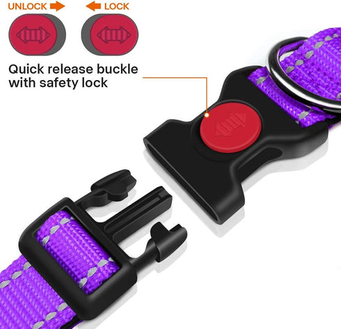 Taglory Reflective Dog Collar with Safety Locking Buckle, Adjustable Nylon Pet Collars for Puppy Dogs, XS, Purple...
