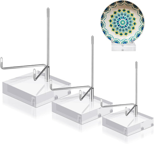 Glenmal 3 Pack Adjustable Metal Arm Display Stand Easel with Acrylic Base for Gemstones Fossils Minerals Plates Collectibles with Adjustable Metal...