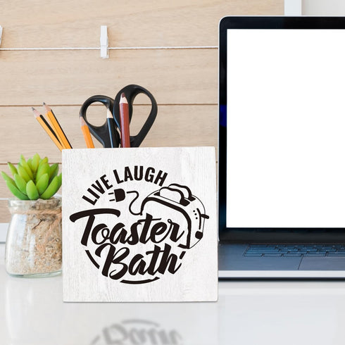 Live Laugh Toaster Bath Wood Sign, Funny Office Decor Signs, Cute Dark Humor Office Desk Accessories, Cubicle Table Shelf Decorations, Gifts for C...