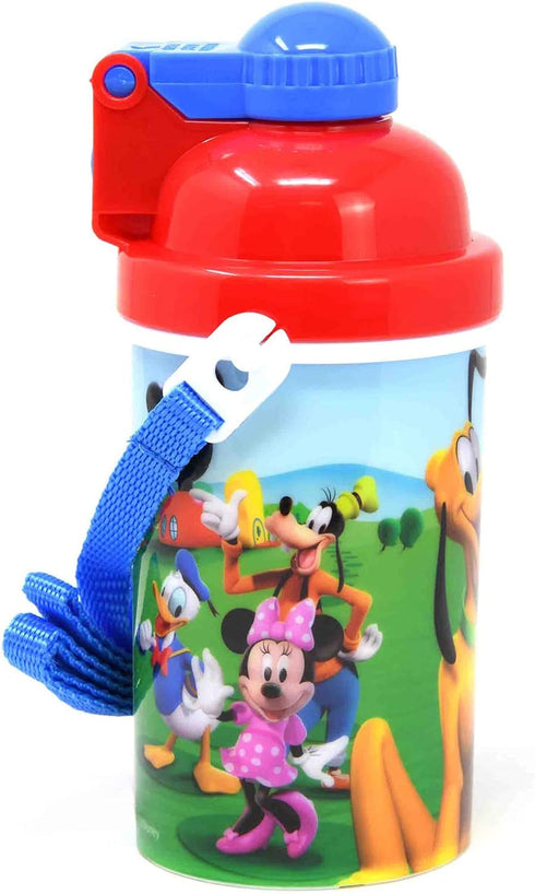 Zak Designs Disney Mickey Mouse One Touch Button Water Bottles with Reusable Built in Straw, Carrying Strap - Safe Approved BPA Free, Easy to Clea...