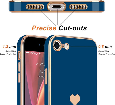 Teageo for iPhone SE 2020 Case, iPhone 7 Case, iPhone 8 Phone Case for Women Girl Cute Love-Heart Luxury Bling Plating Soft Back Cover Camera Prot...