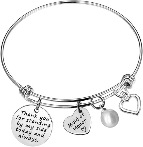 Bridesmaid Gifts Thank You for Standing by My Side Bangle Maid of Honor Adjustable Bracelet Wedding Gift for Best Friends Sister Thank You Gift Br...