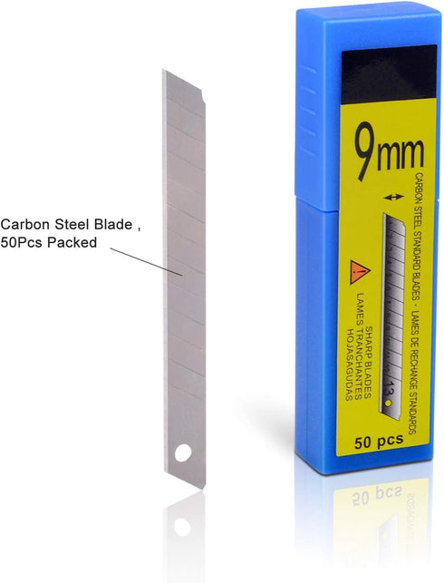 FOSHIO 100PCS Universal 9mm Utility Knife replaceable carbon steel blade, High Hardness Snap-Off Spare Blades Auto Wrap Vinyl Cutter Craft Knife B...