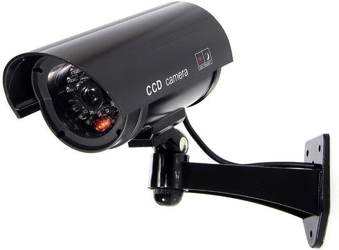 F FINDERS&CO Dummy Security Camera, Fake CCTV Surveillance System with Realistic Red Flashing Lights and Warning Sticker for Indoor Outdoor (1, Bl...