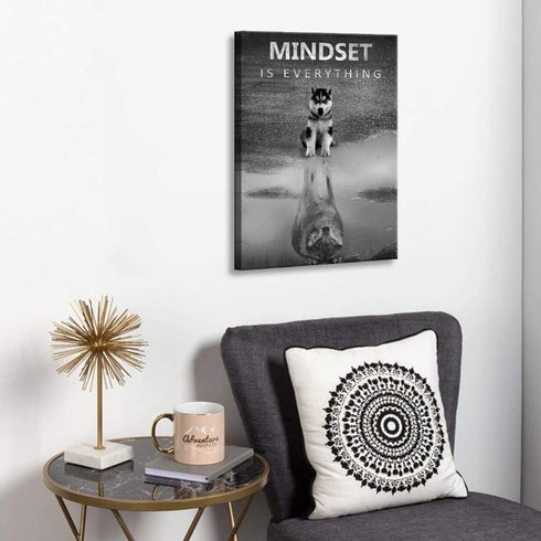 Modern Motivational Bedroom, Mindset is Everything Inspirational Wall Art for Office Wolf Motto Artwork Wall Decor Black and White Canvas Framed 1...