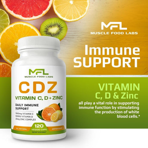 | C D Z | Vitamin C, 1000mg | Vitamin D3, 125mcg | Zinc, 25mg | Non-GMO & Gluten Free | 120 Vegetarian Capsules |120 Servings...
