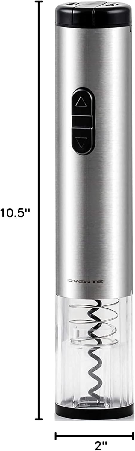 OVENTE Electric Wine Opener with Foil Cutter, Battery Operated and One Click Button, Automatic Bottle Corkscrew Remover for Home Entertaining, Kit...