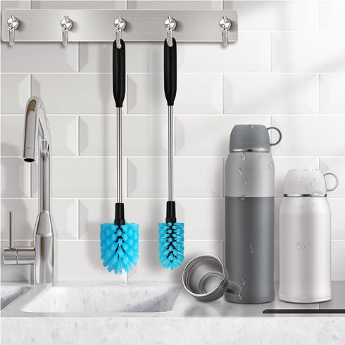 2-in-1 Stainless Steel Long Handled Water Bottle Brush, Multi-Purpose Bottle Scrubbing Brush, Soft Bottle Brush, Glassware Brush, Water Bottle Cle...