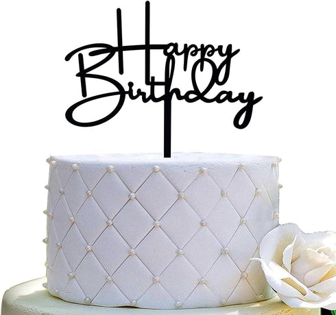 Happy Birthday Cake Topper for Birthday Party Decorations (Black Acrylic)...