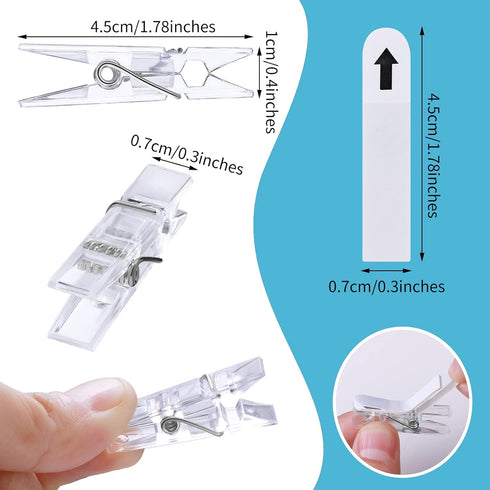 30 Pieces Small Size Hanging Wall Clips Plastic Wall Clips Hanger Clips for Pictures, 60 Pieces Sticky Strips for Home Office (Clear, 1.8 x 0.3 in...