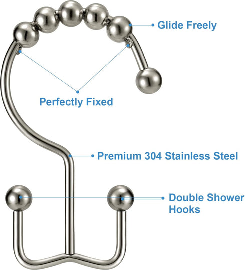 Shower Curtain Hooks Rings, TENOVEL Double Sided Shower Hooks Rust Proof for Bathroom Shower Rods Curtain, Durable Stainless Steel Bathroom Shower...