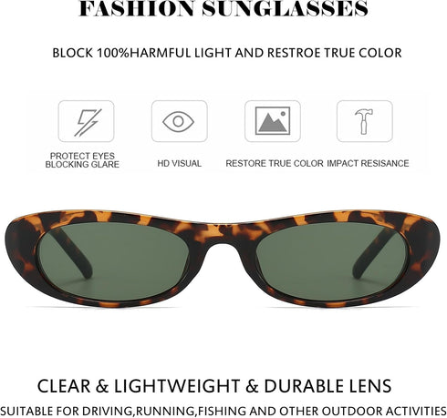 Trendy Oval Sunglasses for Women Men Fashion Narrow Tiny Glasses Retro 90s Skinny Sun Glasses Black Tortoise Shell...