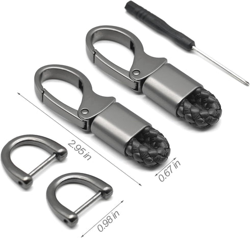 Car Key Fob Keychains Leather Holder Key Chain Sturdy Metal with D-Ring for Men and Women 2 Pack, Black, 360 Degree Rotatable, with Screwdriver...