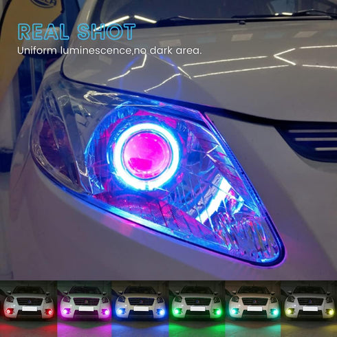 YM E-Bright 1 Set 70MM RGB Angel Eyes LED Halo Rings for Car Lamp Daytime Running Light COB Chips Multil-Color Circle Ring Mobile App Control with...