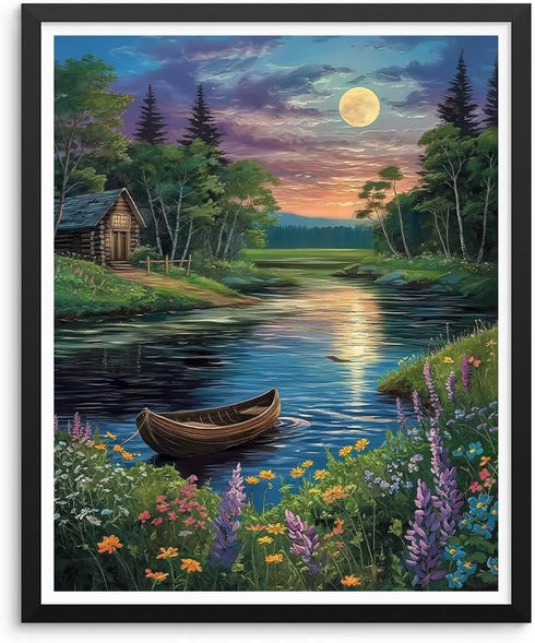 Natuyalo Paint by Numbers for Adults Beginner, Moonlight Landscape Acrylic Easy Paint by Numbers Kits Riverside House Craft Kits for Adults Suitab...