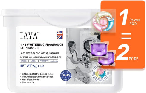 IAYA Pods Odor Rescue Liquid Laundry Detergent Pacs Powerful 4-in-1 Clean in One Step,Liquid Laundry Detergent Soap Pacs ?30PCS)...