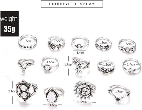 Edary Vintage Ring Set Carved Knuckle Rings Crystal Gemstone Stackable Rings Finger Mid Ring Set for Women...