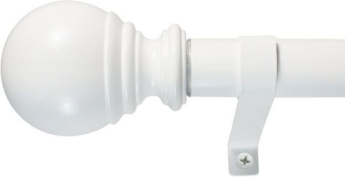Decopolitan Ball Single Telescoping Drapery Rod Set, 36-72-Inches, White...