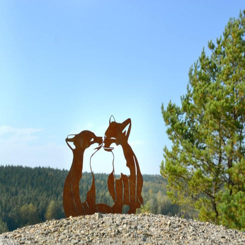 Garden Outdoor Fox Decoration Rusty Metal Yard Art Animal Corten Steel Garden Decor Decoration Stake Gift Handmade Wall Art for Yard Lawn Trees Fe...