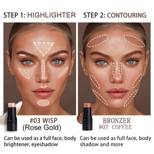 evpct 2Pcs Cream Contour Foundation Stick for Neutral Skin Highlighter & Bronzer Pen Face Brightens & Shades Pencil Highlighting Shade Longwear Ma...