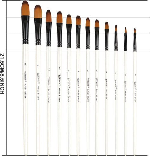 Dainayw 12 PCS Filbert Paint Brushes Set, Artist Brush for Acrylic Oil Watercolor Gouache Artist Professional Painting Kits with Synthetic Nylon T...