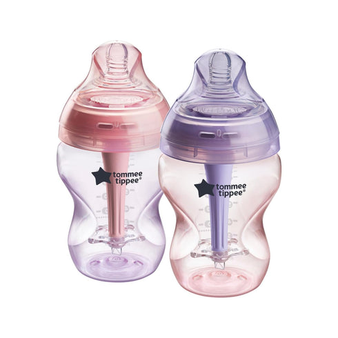 Tommee Tippee Baby Bottles, Advanced Anti-Colic Baby Bottle with Slow & Medium Flow Breast-Like Nipple, 9oz, 0m+, Self-Sterilizing, Baby Feeding E...