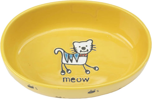 PetRageous 10300 Silly Kitty Oval Dishwasher Safe Stoneware Cat Bowl 6.5-Inch Long 4-Inch Wide 2-Inch Tall 2-Cups Capacity for Cats with Silly Kit...