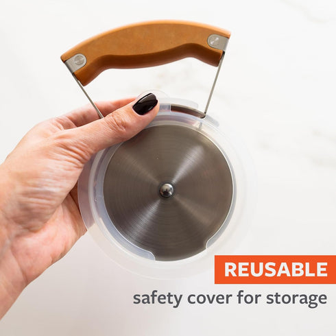Full Circle Slice, Stainless Steel Precision Pizza Wheel with Safety Cover: Effortless Slicing, Innovative, Eco-Friendly. Dishwahser Safe....
