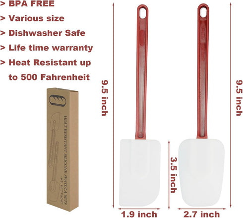 High Heat Resistant Silicone Scraper Spoon Commercial Spatula for Cooking, Rubber Spatula Set of 2 (9.5'')...