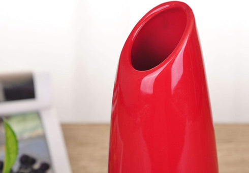 VanEnjoy 9.4" Red High Creative Oblique Opening Design Desktop Ceramic Vase Home Office Decoration Vases...
