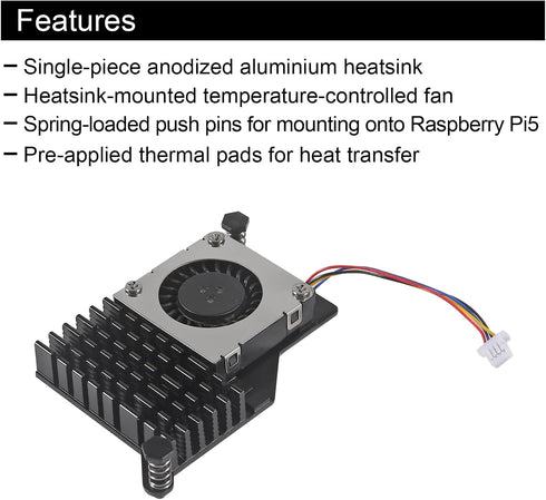 AITRIP 2 Pack Active Cooler for Raspberry Pi 5, Cooling Fan Pi5 Aluminum Heat Sink Temperature-Controlled Blower Fan with Thermal Pads Suitable fo...