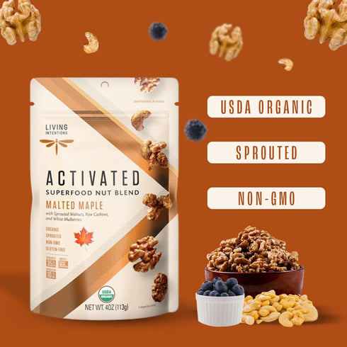 Living Intentions Sprouted Organic Nut Blend– Malted Maple– NonGMO – Gluten Free – Vegan Paleo – 4 Ounce Unit...