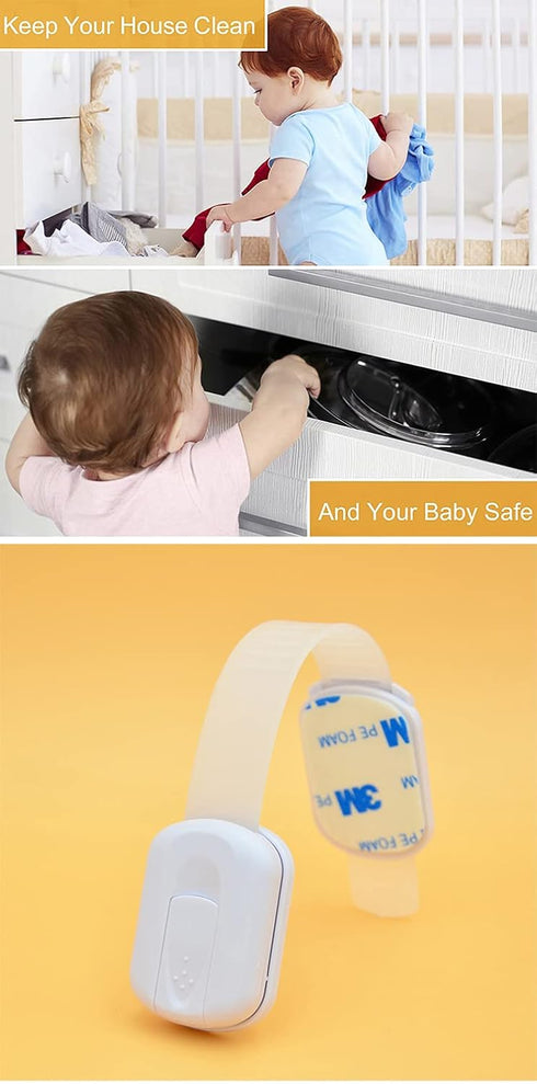 Child Safety Lock for Refrigerator, Cabinet, Drawer, Freezer & Door with 2 Extra Strong Adhesives - White by HavenHause (Pack of 4 White)...
