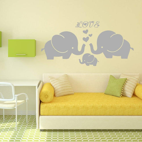 Large Cute Elephant Family with Hearts Wall Decals Baby Nursery Decor Kids Room Wall Stickers, (Large) 40''W x19''H, Grey...