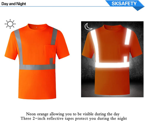SKSAFETY High Visibility Classic T-Shirts Quick Dry Class 2 Safety Shirts for Men?Women, Quick Dry Reflective Short Sleeve Breathable Birdeyes T-S...