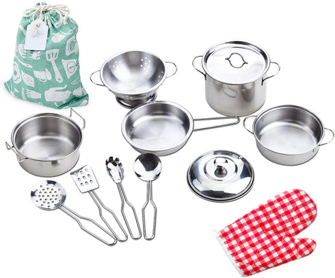 Play Pots and Pans Toys for Kids, Kitchen Playset Pretend Play Toys - Pretend Cookware Mini Stainless Steel Cooking Utensils Development Toys for ...