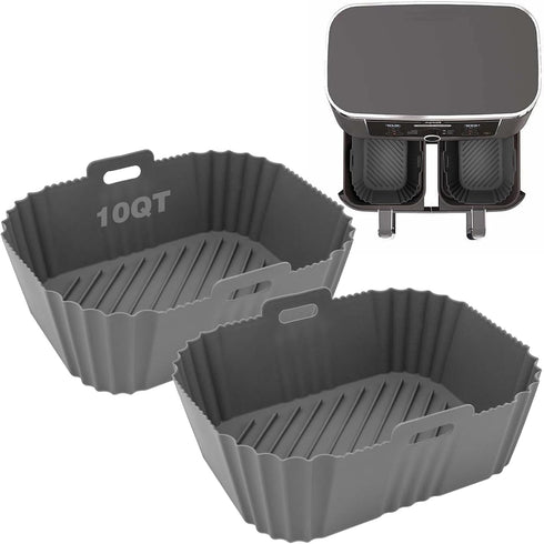 Large Air Fryer Silicone Liner for 8-10QT Ninja Dual Basket Air Fryer, Non-Stick Air Fryer Pot, Rectangular Air Fryer Silicone Basket, Reusable Ai...