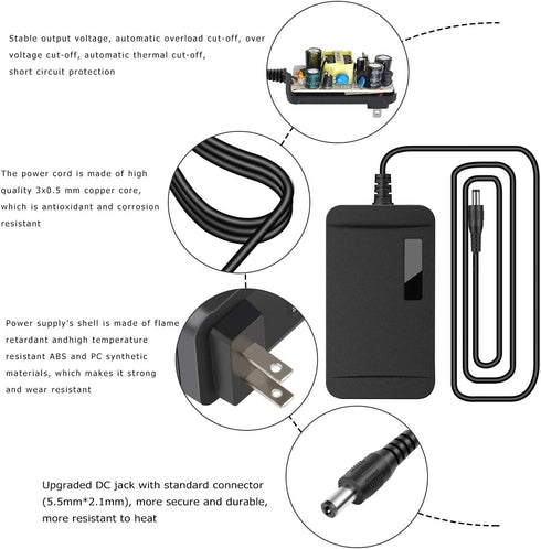 SUPERNIGHT 12V 2A Power Adapter Supply AC 100-240V to DC Power Supply DC Jack 5.5x2.1mm for Led Light Strips, String Lights, Router, CCTV Camera S...