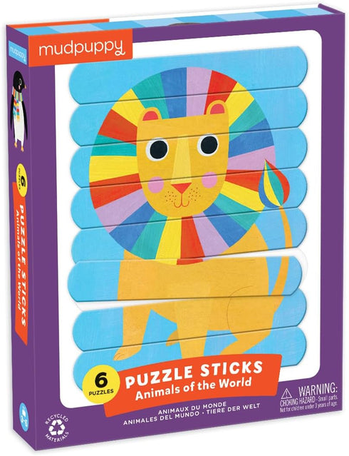 Mudpuppy Animals of The World Puzzle Sticks, 24 Double-Sided Sticks Create 6 Different Puzzles – Unique Animal Puzzles for Kids Ages 3-6 – Puzzle ...