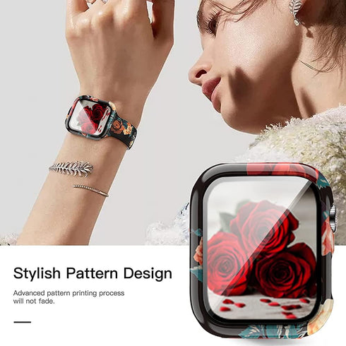 8 Pack Case Compatible for Apple Watch SE Series 6 5 4 3 2 44mm 40mm 42/38mm Hard PC Flowers Case with Tempered Glass Smartwatch Screen Protectors...