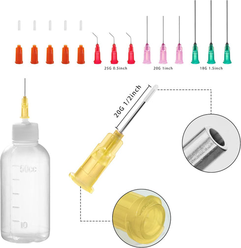 50ml Precision Tip Applicator Bottle, with Blunt Tip Needle and Cap, 18G 20G 25G Needle Tip Squeeze Bottle, Oil Dropper Bottle, Glue Bottles with ...