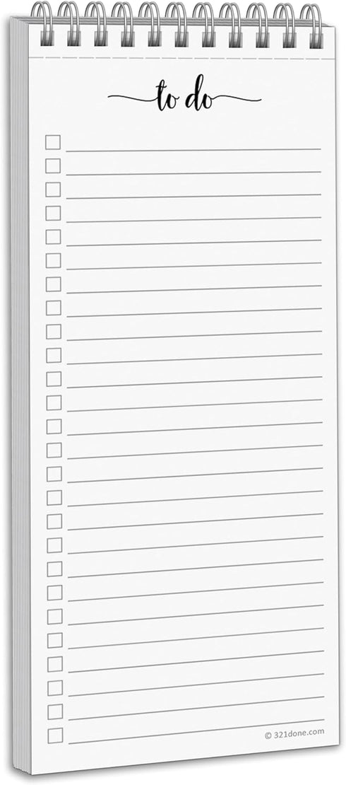 321Done Skinny to Do List Notepad, 3.7x8.5 Spiral - Made in USA, Undated Daily Checklist, Simple Stylish to-Dos Memo Pad for Planning, Tasks, Appo...