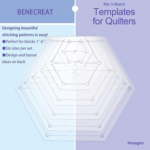 BENECREAT 6Pcs Hexagon Quilting Template Transparent Pressure Plate(Hole: 3mm) with 6 Mixed Size...
