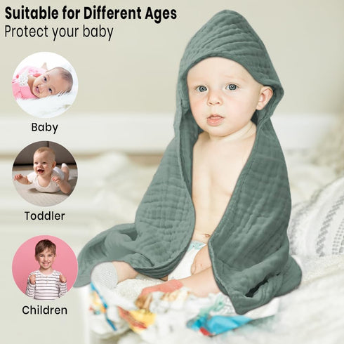 Baby Towels For New Born Baby 32x32 inch Baby Bath Towels with HODD For Babies 100% MUSLIN Cotton infant and toddlers Two Amazing Pack in each UNI...